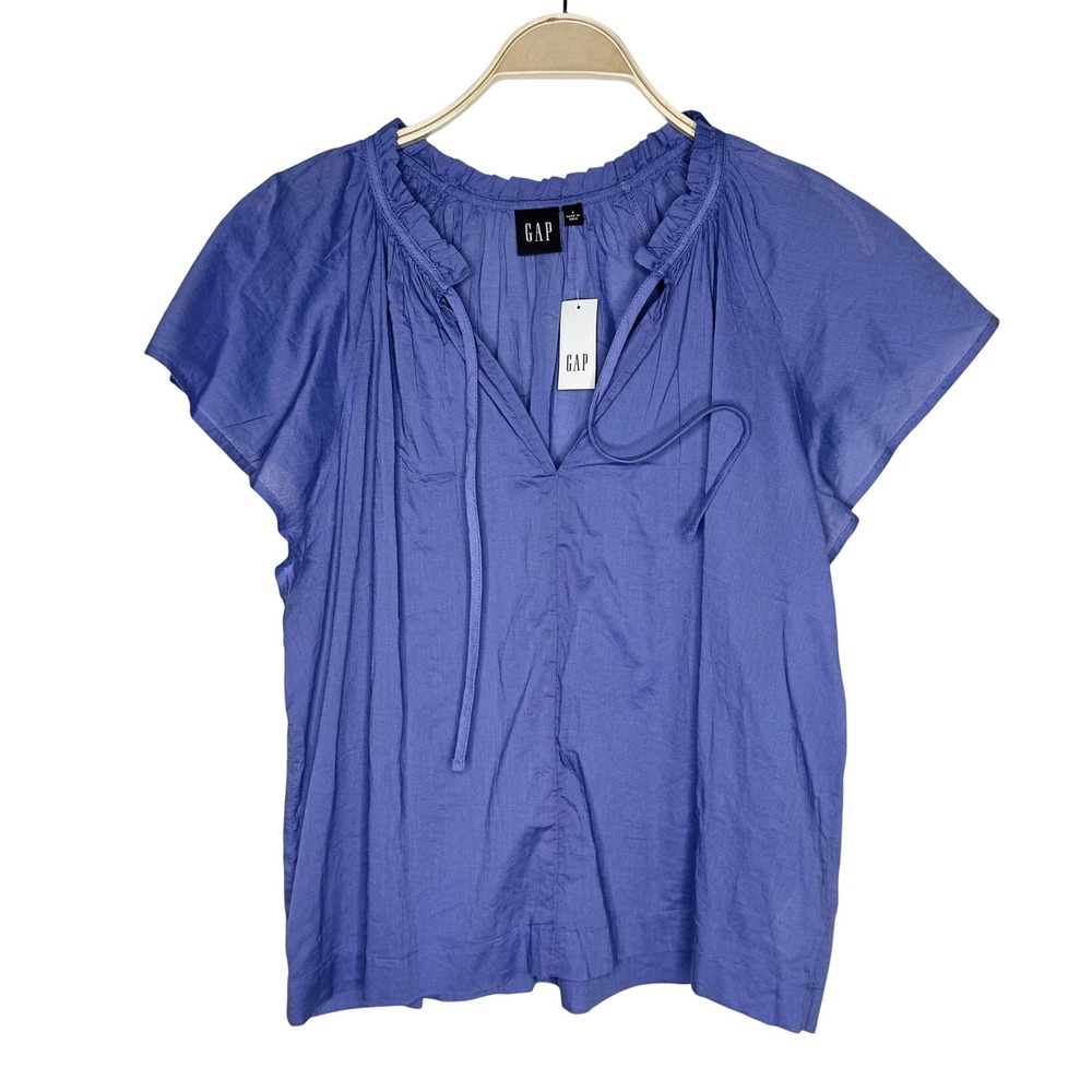 GAP Women's Lavender Flutter Sleeve Tie Neck Blouse Top Size L New With Tags‎